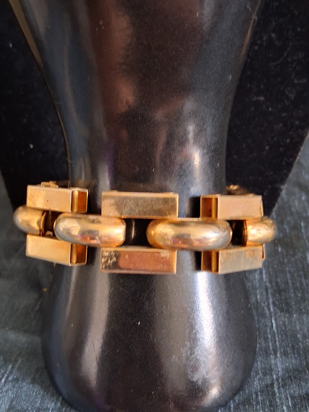 Vintage Chunky Gold Tone Panel Link Bracelet Retro Statement Wide